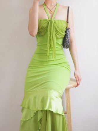 Cute Halter Sleeveless Mermaid Jersey Long Prom Dresses For Party, PG1012
