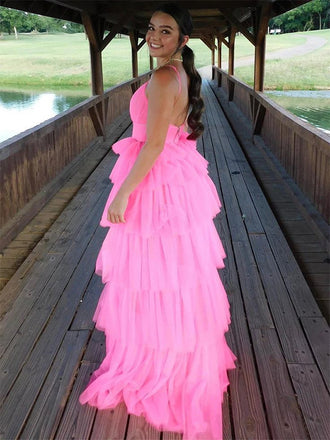 Elegant Spaghetti Strap Sleeveless A-line Long Prom Dresses, PG73