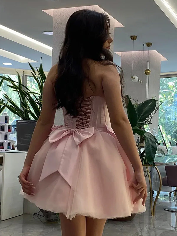 Elegant Sweetheart Sleeveless Short Tulle A-line Pink Homecoming Dresses For Party, PGH201