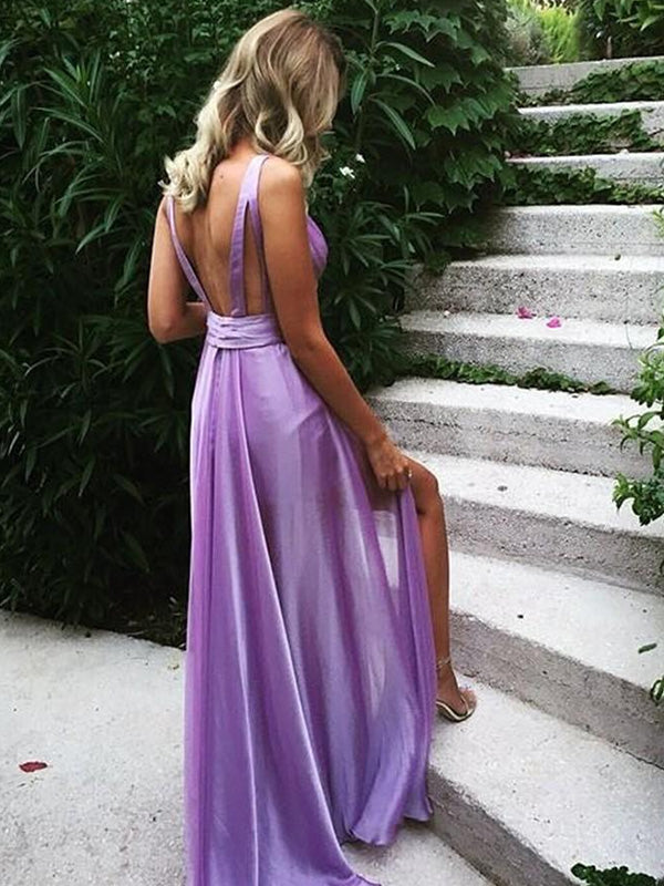 Sexy V-neck A-line Sleeveless Long Prom Dresses For Party, PG101