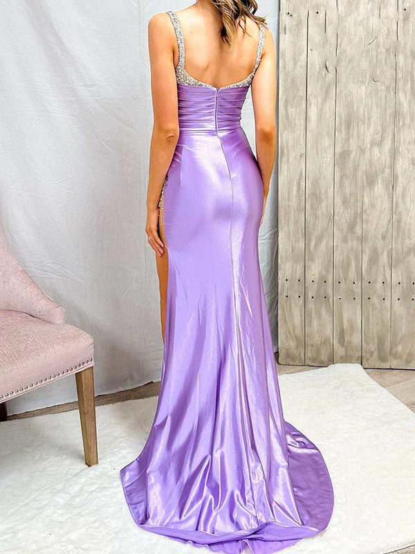 Sexy Spaghetti Strap Mermaid Sleeveless With Side Slit Long Prom Dresses For Party, PG93