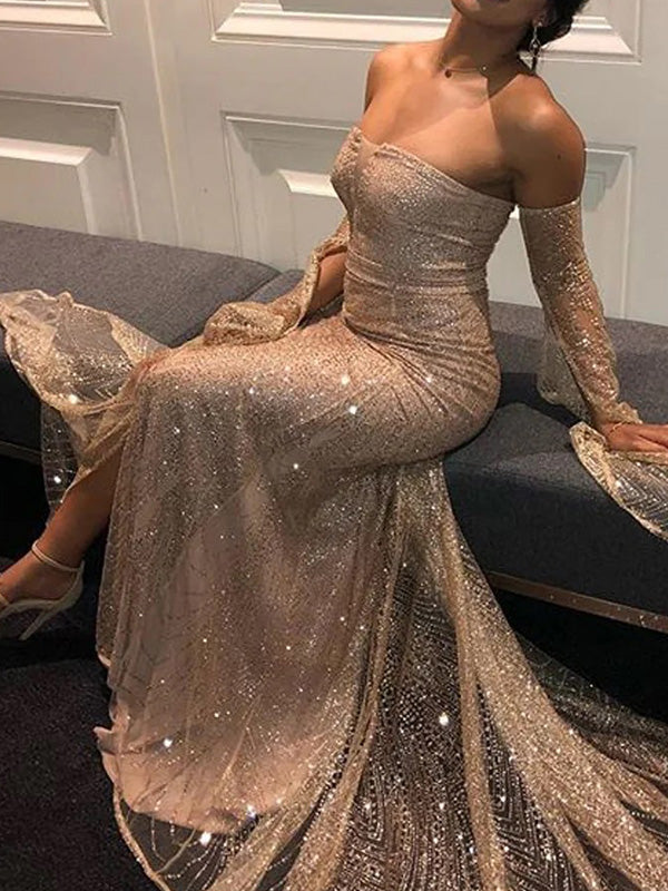 Sexy Sweetheart Sleeveless Mermaid Satin Long Prom Dresses For Party, PG595