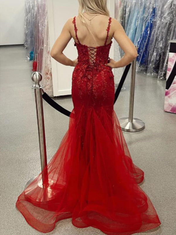 Sexy Spaghetti Strap Mermaid Sleeveless Prom Dresses With Trailing For Party, PG153