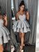 Sexy Spaghetti Strap Sleeveless A-line Satin Short Ruffles Homecoming Dresses For Party, PGH373