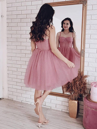 Elegant Spaghetti Strap Sleeveless Short A-line Tulle Homecoming Dresses For Party, PGH309