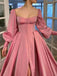 Formal Sweetheart Full Sleeve A-line Satin Long Prom Dresses For Party, PG527