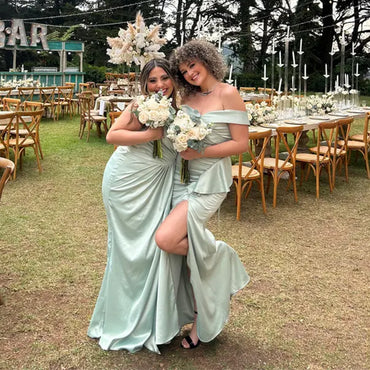 Sexy Mismatched Sleeveless Mermaid Satin Floor Length Bridesmaid Dresses With Split For Wedding Party, PGB49