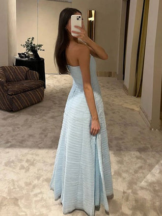 Simple Sweetheart Sleeveless A-line Satin Long Prom Dresses For Party, PG974