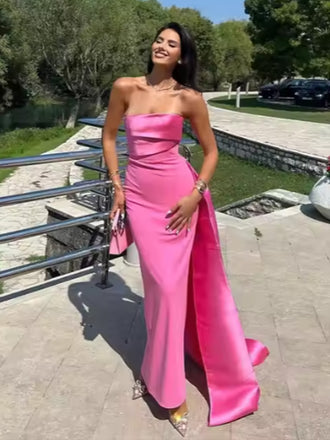 Soft Sweetheart Sleeveless Mermaid Satin Long Prom Dresses For Party, PG523