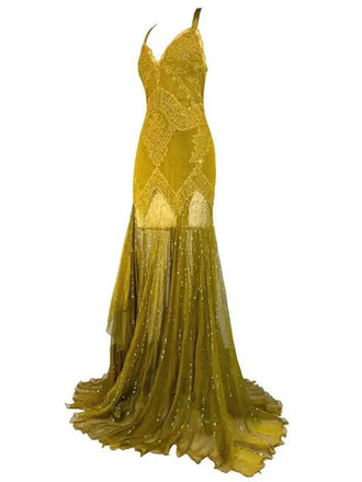 Elegant Spaghetti Strap Sleeveless Mermaid Satin Long Prom Dresses For Party, PG515