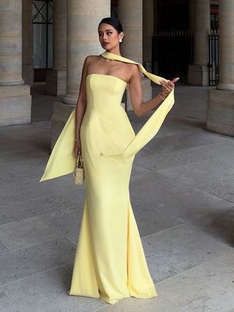 Simple Sweetheart Sleeveless Mermaid Crepe Long Prom Dresses For Party, PG535