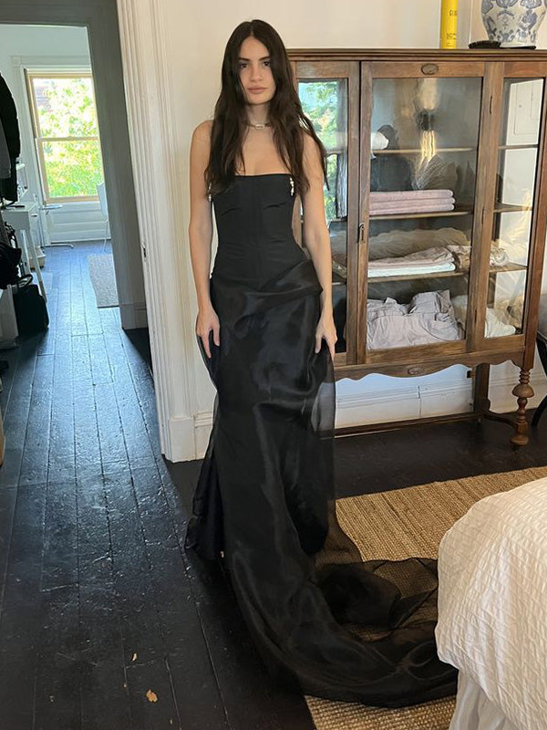 Sexy Sweetheart Sleeveless Mermaid Satin Long Prom Dresses For Party, PG874