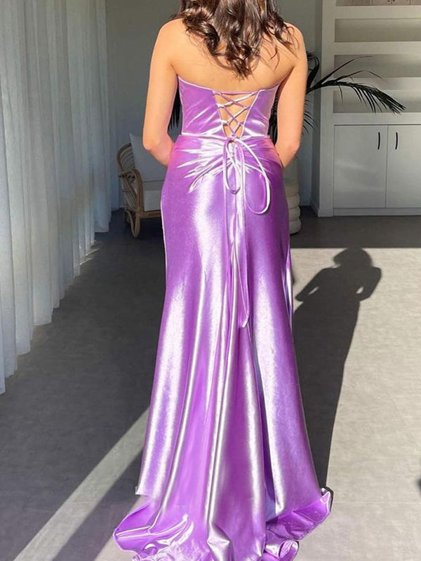 Sexy V-neck Mermaid Sleeveless With Side Slit Long Prom Dresses For Party, PG89