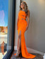 Sexy One-shoulder Sleeveless Mermaid Satin Long Prom Dresses For Party, PG559