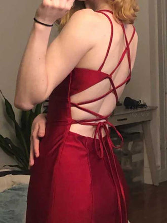Sexy Spaghetti Strap Sleeveless Mermaid Satin Long Prom Dresses For Party, PG377
