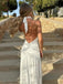 Sexy V-neck Sleeveless Mermaid Satin Long Prom Dresses For Party, PG781