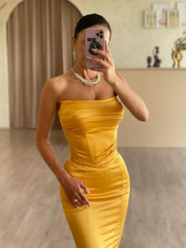 Sexy Sweetheart Sleeveless Mermaid Satin Long Prom Dresses For Party, PG789