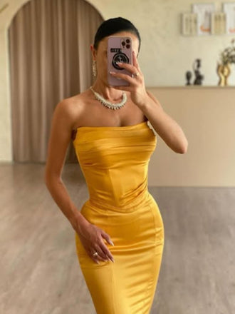 Sexy Sweetheart Sleeveless Mermaid Satin Long Prom Dresses For Party, PG789