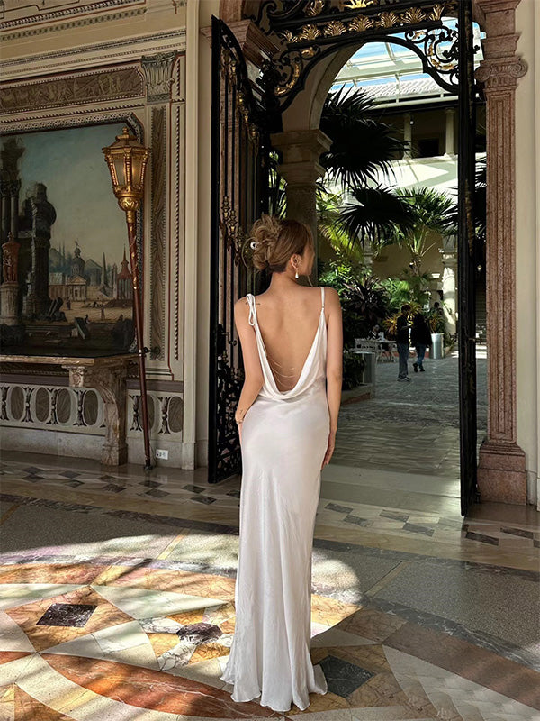 Sexy Spaghetti Strap Sleeveless Mermaid Satin Long Prom Dresses For Party, PG345