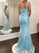 Elegant Spaghetti Strap V-neck Sleeveless Tulle Mermaid Long Prom Dresses With Trailing For Party, PG245