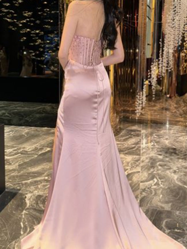 Elegant Sweetheart Sleeveless Mermaid Satin Long Prom Dresses For Party, PG647