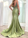 Gorgeous Spaghetti Strap Sleeveless Satin Mermaid Long Prom Dresses With Trailing For Party, PG241