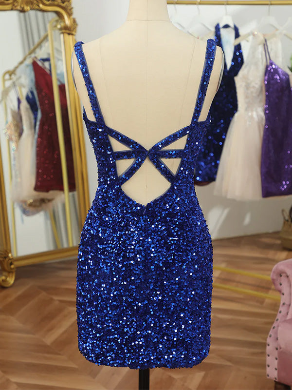 Sexy V-neck Sleeveless Short Sequin Mermaid Homecoming Dresses For Party, PGH189