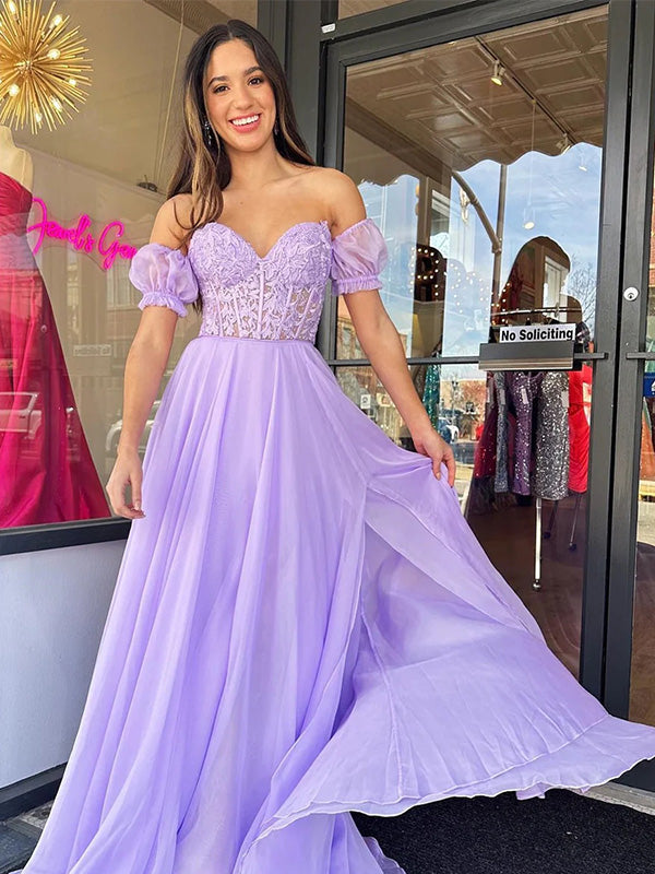 Elegant Sweetheart Sleeveless A-line Chiffon Long Prom Dresses For Party, PG253