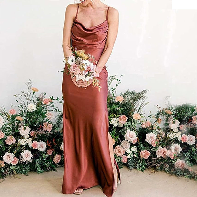 Sexy Spaghetti Strap Sleeveless Mermaid Bridesmaid Dresses With Side Slit For Wedding Party, PGB105