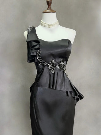 Elegant One-shoulder Sleeveless Mermaid Satin Short Homecoming Dresses For Party, PGH383