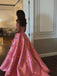 Elegant Sweetheart Sleeveless A-line Satin Pink Long Prom Dresses For Party, PG575