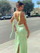 Soft Spaghetti Strap Sleeveless Mermaid Satin Long Prom Dresses For Party, PG487