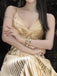 Elegant Spaghetti Strap V-neck Sleeveless A-line Satin Long Prom Dresses For Party, PG477