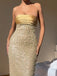 Gorgeous Sweetheart Sleeveless Mermaid Champagne Long Prom Dresses For Party, PG494