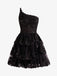 Sexy One-shoulder Sleeveless Lace Short A-line Black Homecoming Dresses For Party, PGH177