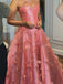 Elegant Sweetheart Sleeveless A-line Satin Pink Long Prom Dresses For Party, PG575