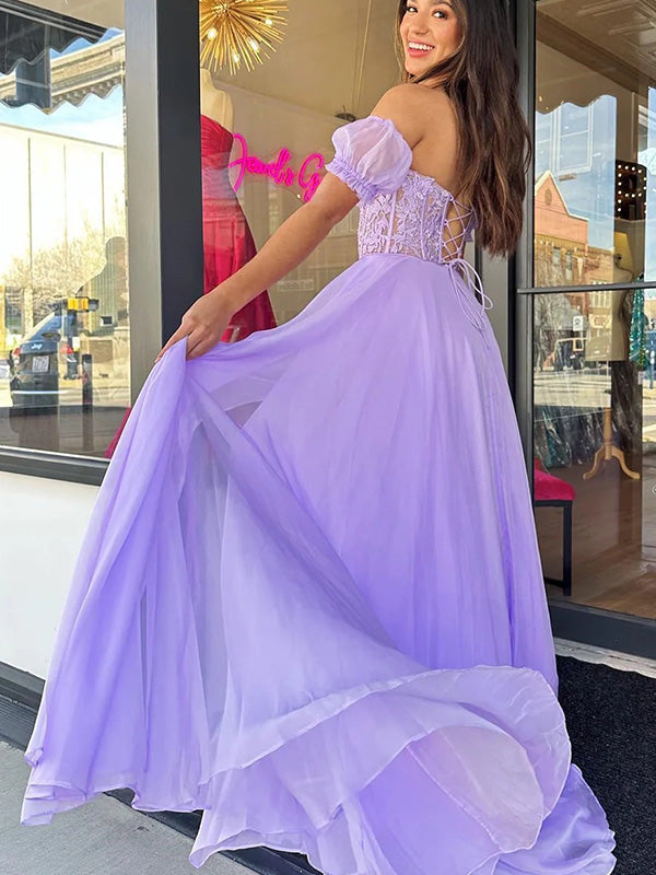 Elegant Sweetheart Sleeveless A-line Chiffon Long Prom Dresses For Party, PG253