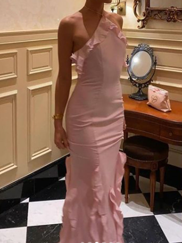 Cute Halter Sleeveless  Mermaid Satin Long Prom Dresses For Party, PG567