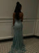 Elegant Spaghetti Strap V-neck Sleeveless Mermaid Lace Long Prom Dresses For Party, PG555