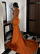 Simple Halter Sleeveless Mermaid Satin Long Prom Dresses For Party, PG627