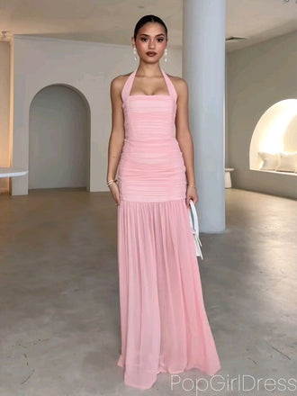 Sexy Halter Sleeveless Mermaid Chiffon Long Prom Dresses For Party, PG798