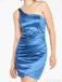 Sexy One-shoulder Sleeveless Blue Short Mermaid Homecoming Dresses, PGH22