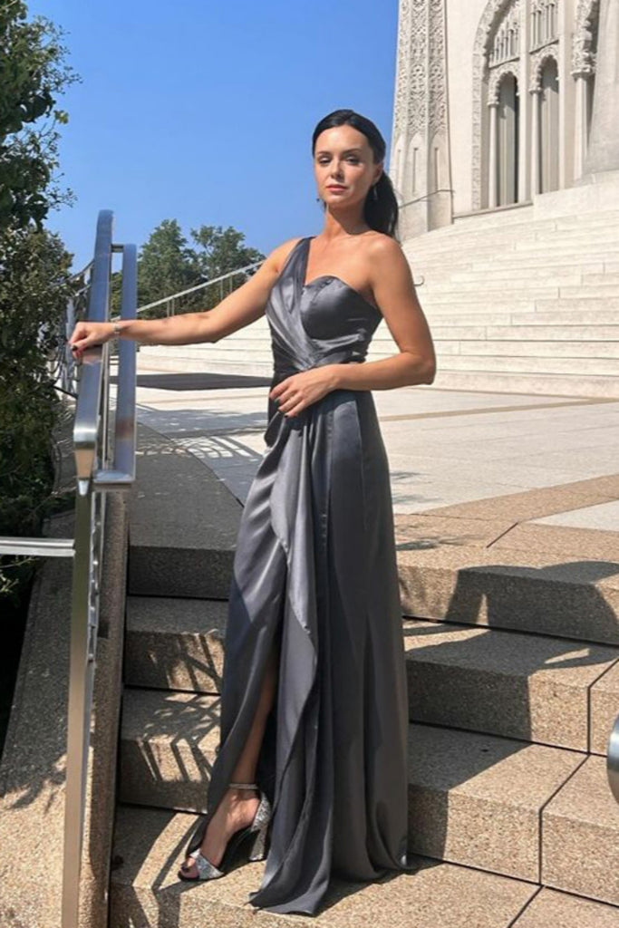 Soft One-shoulder Sleeveless Mermaid Satin Long Prom Dresses For Party, PG473