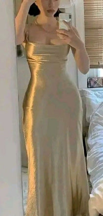 Soft Spaghetti Strap Sleeveless Mermaid Satin Long Prom Dresses For Party, PG982