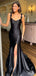 Sexy Spaghetti Strap Black Sleeveless Mermaid Long Prom Dresses With Trailing For Party, PG193