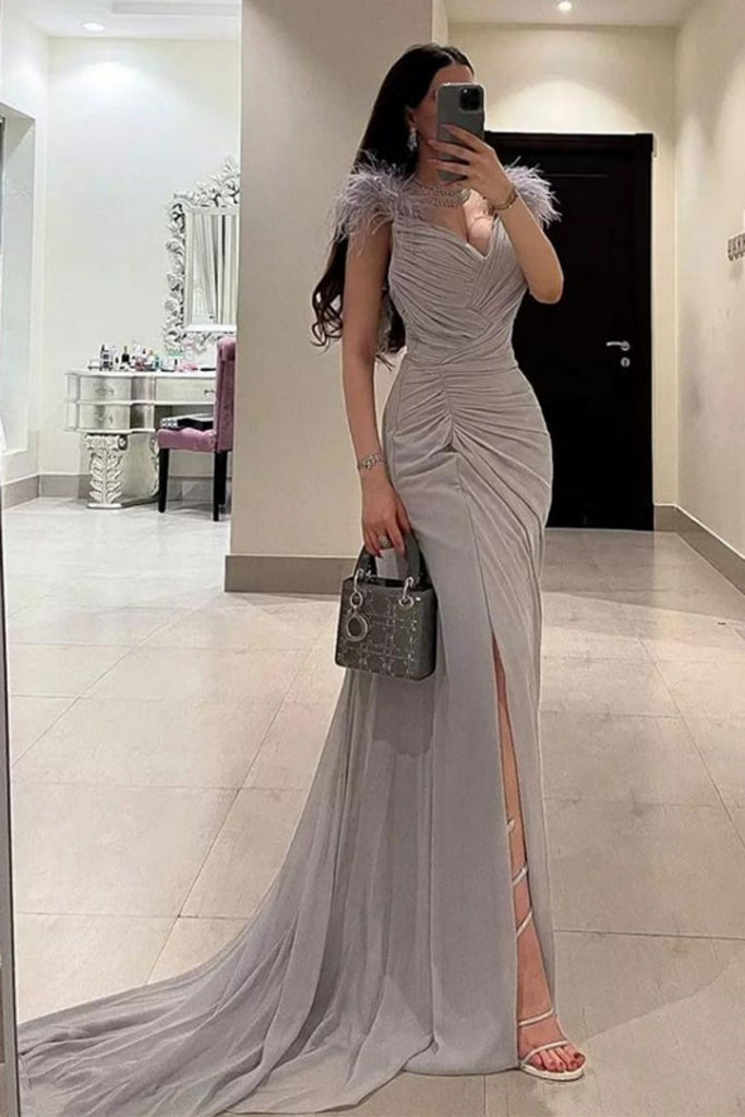 Formal V-neck Sleeveless Mermaid Satin Long Prom Dresses For Party, PG591