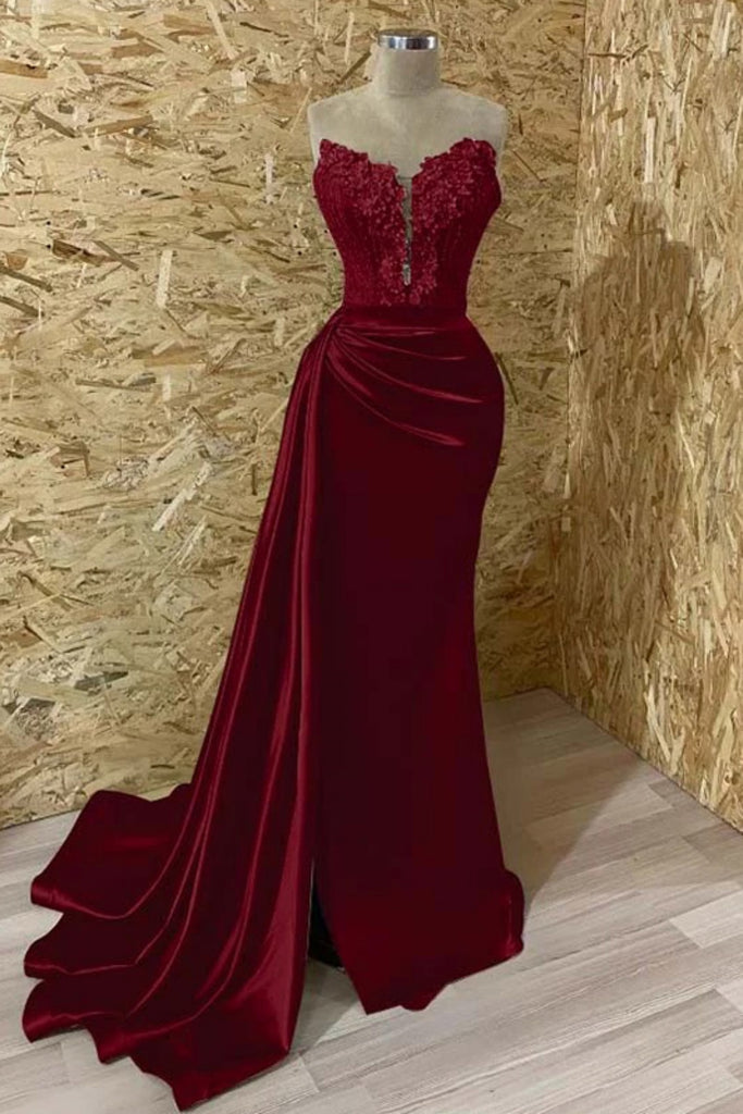 Elegant Sweetheart Sleeveless Mermaid Satin Long Prom Dresses With Trailing For Party, PG453