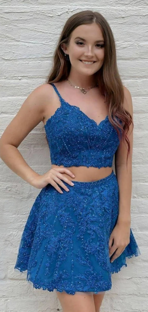 Sexy Spaghetti Strap V-neck Short Sleeveless Lace A-line Homecoming Dresses For Party, PGH313