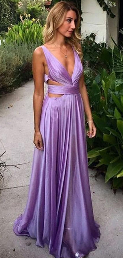 Sexy V-neck A-line Sleeveless Long Prom Dresses For Party, PG101