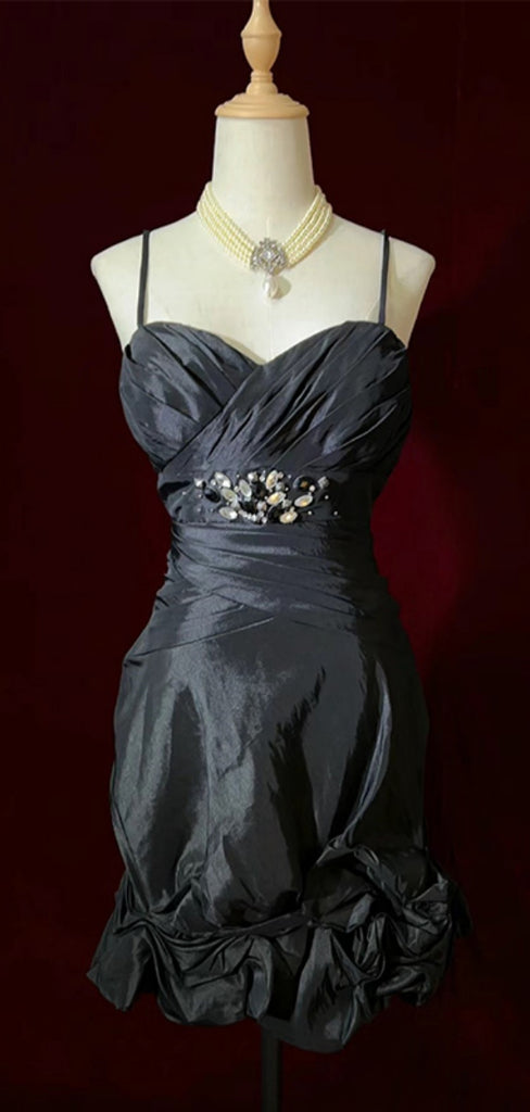 Sexy Spaghetti Strap Sleeveless Short Mermaid Satin Homecoming Dresses For Party, PGH281